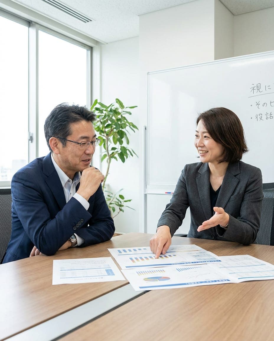 研修計画について打ち合わせをする担当者